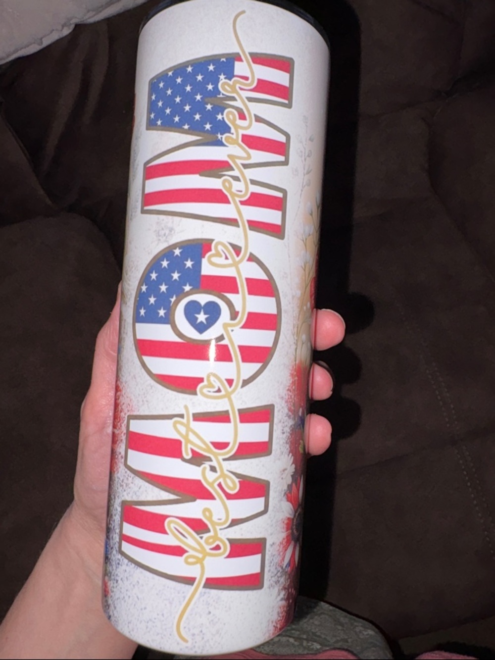 Patriotic Red, White & Blue 'MOM' Travel Tumbler - USA Flag Design roses